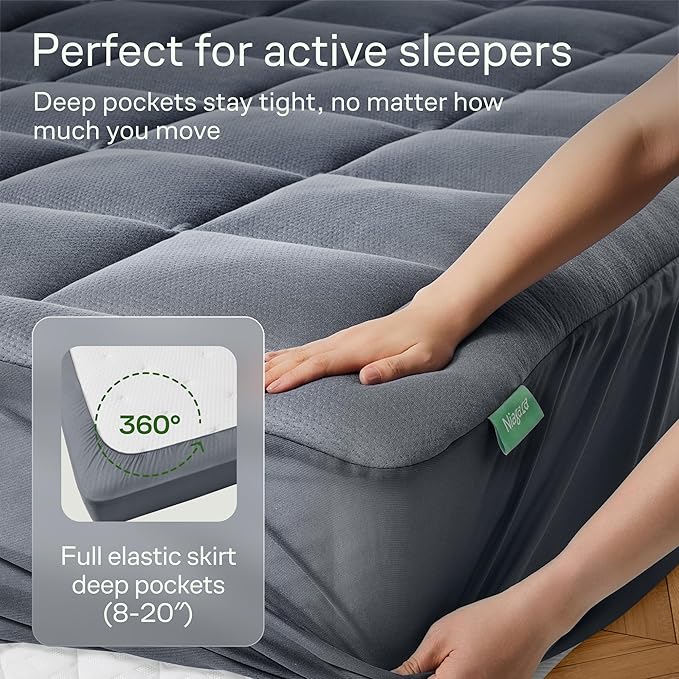 Ultra Soft Twin Size Mattress Topper - Viscose Made from Bamboo Pillow Top Mattress Pad for Back Pain Relief - Naturally Cooling for Hot Sleepers, Gray