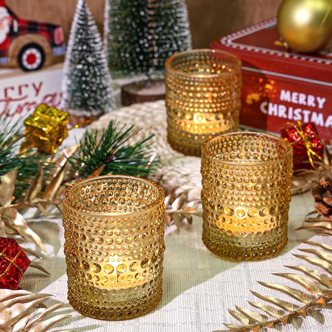 24 Pcs Votive Candle Holders, Golden Glass Candle Holder Bulk for Table Centerpiece, Tea Lights Candle Holders for Wedding Shower, Party and Home Decor