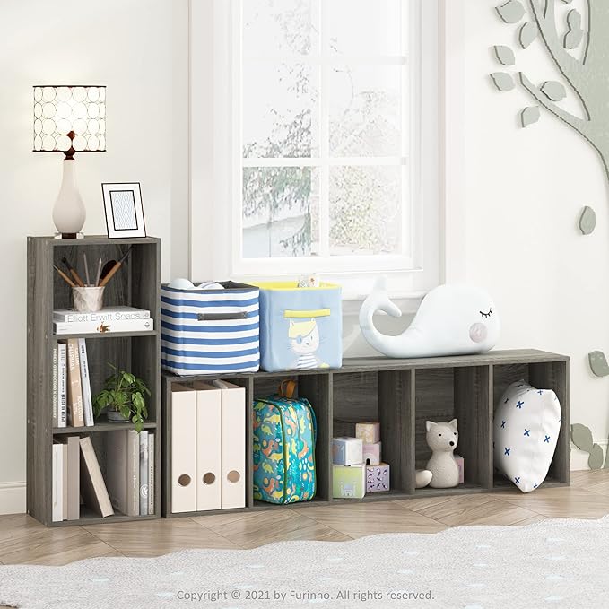 Furinno LUDER Book Shelf, 3-Cube Bookshelf, Bookcase, 9.3" x 12" x 31.5", for Living Room, Bedroom, Home Office, French Oak