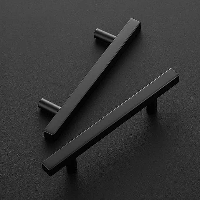 Ravinte Black Cabinet Handles 30 Pack - 4 Inch Matte Square Pulls, Kitchen Hardware 6-3/8 Inch Overall Length, Drawer Pulls