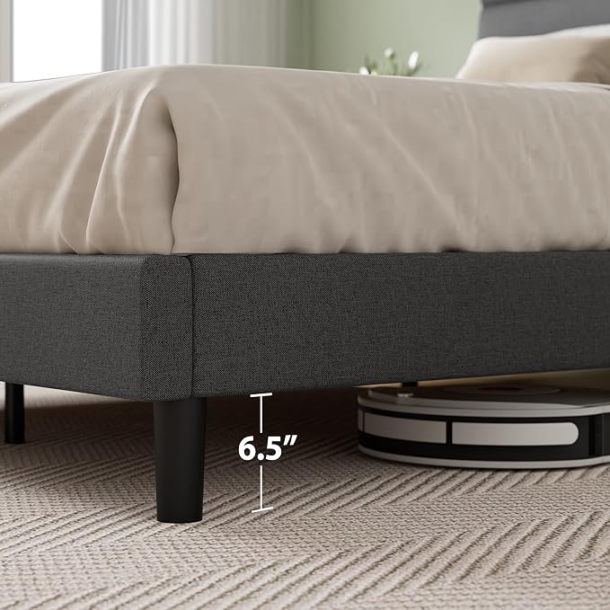 ZINUS Full Piper Upholstered Platform Bed with Horizontal Paneled Headboard, Wooden Slat Support, No Box Spring Needed, Easy Assembly, Eco Friendly Packaging, Dark Grey