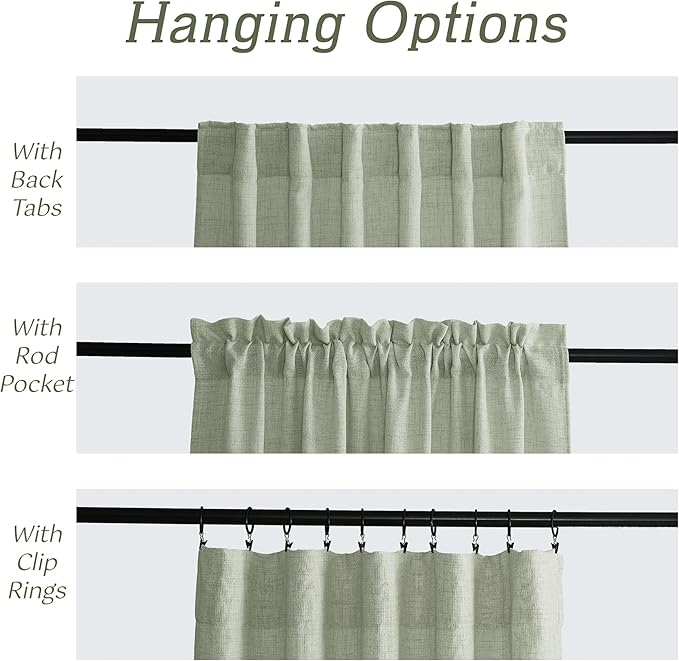RYB HOME Linen Sheer Curtains and Drapes for Living Room and Dining Room 120 inches Length, Breathable Back Tab/Rod Pocket Semi Sheer Curtains, Sage Green, W 52 x L 120 inches, 2 Panels Set
