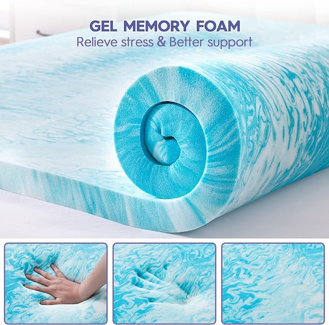 ABENE Full Size Dual Layer 3 Inch Memory Foam Mattress Topper, 2 Inch Gel Memory Foam Plus 1 Inch Down Alternative Pillowtop Mattress Pad Cover, Thick Soft Bed Topper Support for Back Pain
