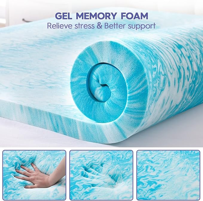 ABENE 3 Inch Dual Layer Memory Foam Mattress Topper, 2 Inch Memory Foam Plus 1 Inch Down Alternative Pillowtop Mattress Pad, with Bedside Pocket, Support for Back Pain (California King, Black)