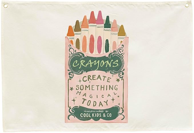 Kids Painting Training Rectangular Canvas Banner Flag Sign Poster Wall Decor Gift for Boys Girls,Practice Drawing Room Essential Gallery Nursery Classroom Playroom Wall Decor-Crayons Box Theme