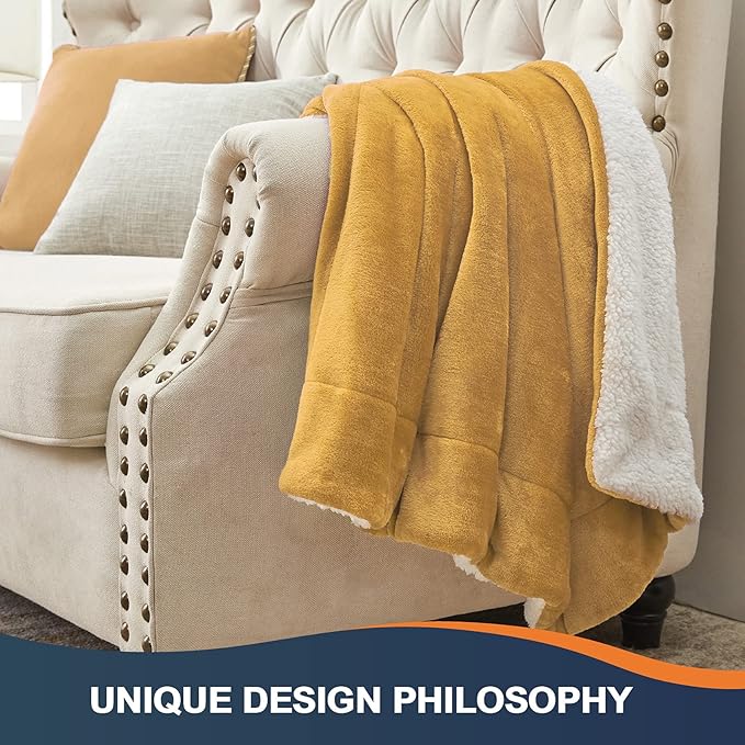 Walensee Sherpa Fleece Blanket (Throw Size 50”x60” Honey Gold) Plush Throw Fuzzy Super Soft Reversible Microfiber Flannel Blankets for Couch, Bed, Sofa Ultra Luxurious Warm and Cozy for All Seasons
