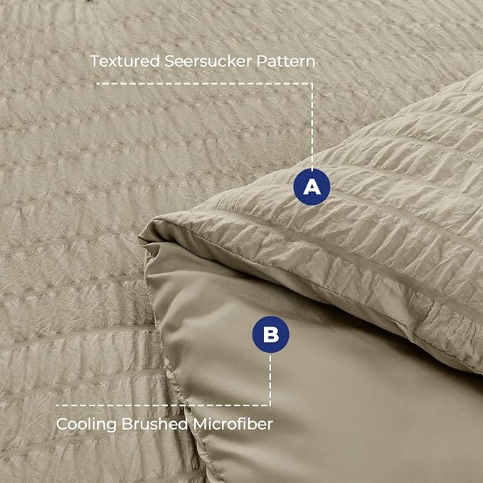 HYMOKEGE Linen Full Size Comforter Sets Seersucker 7 Pieces, All Season Luxury Bed in a Bag for Bedroom, Bedding Set with Comforter, Sheets, Pillowcases & Shams