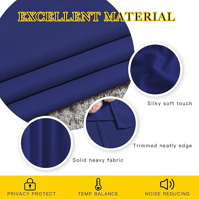 NICETOWN Blackout Curtains Panels for Bedroom - 3 Pass Microfiber Noise Reducing Thermal Insulated Solid Ring Top Blackout Window Drapes (2 Panels, 66 x 90 Inch, Navy Blue)