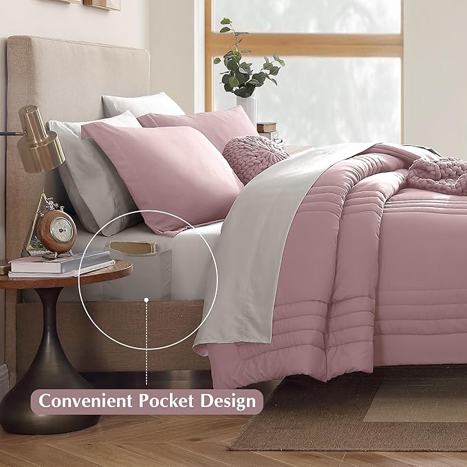 Monbix King Size Comforter Set - 7 Pieces Bed in a Bag King, Zephyr Bedding Sets with Comforter, All Seasons Down Alternative Comforter Bed Set with Sheets, Pillowcases & Shams