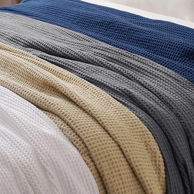PHF 100% Cotton Waffle Weave Blanket Queen Size for Bed,Snag Proof Lightweight Breathable Moisture-wicking Throw for Couch,Great for Layering in Cold Weather,Machine Washable, Home Decor Gift-Charcoal