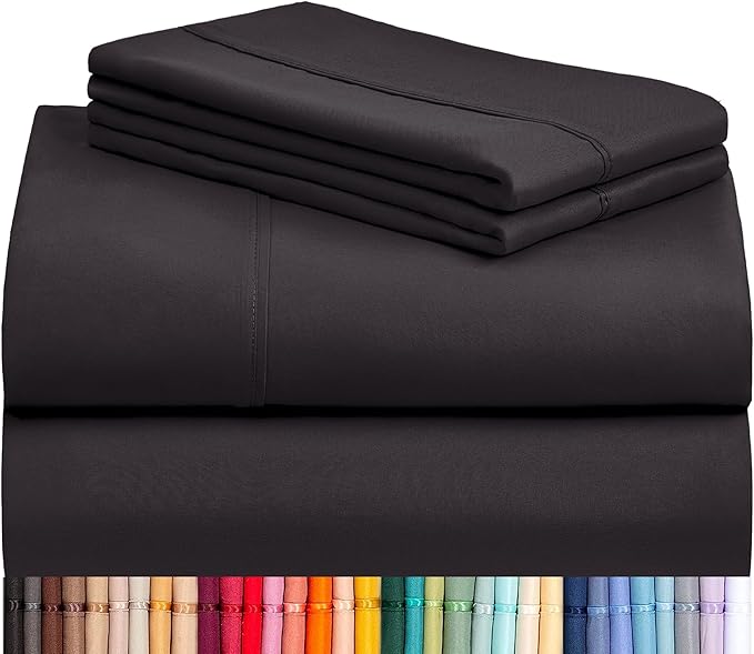 LuxClub 4 PC California King Sheet Set, Breathable Luxury Bed Sheets, Deep Pockets Wrinkle Free Cooling Sheets Machine Washable Hotel Bedding Silky Soft - Black Cal King