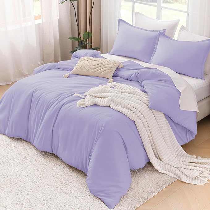 Litanika Lavender Comforter Twin/Twin XL Size, 2 Pieces Boho Lightweight Solid Bedding Comforter Set, All Season Fluffy Bed Set (66x90In Comforter & 1 Pillowcase)