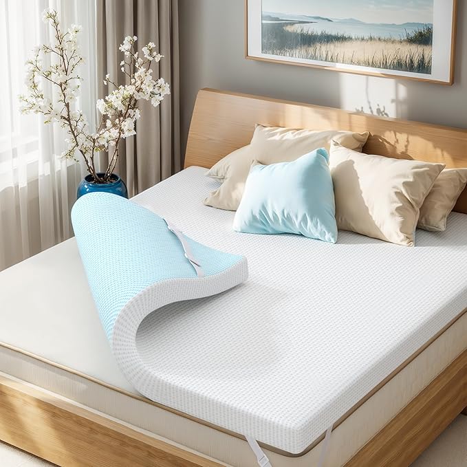 Subrtex Mattress Topper, Gel-Infused Memory Foam Mattress Topper, High Density Cooling Bed Topper Pad with Breathable Removable Fitted Cover CertiPUR-US Certified (4 Inch, King)