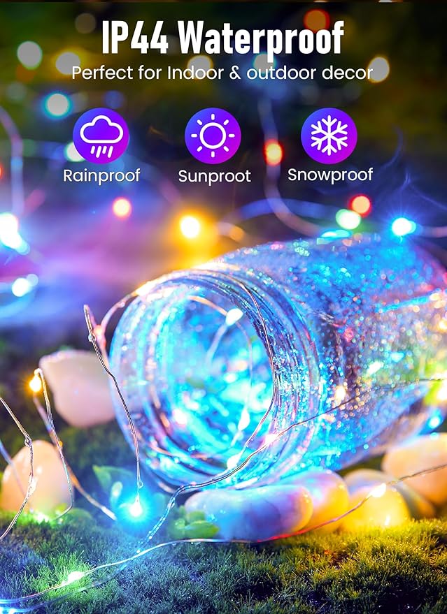Minetom Fairy Lights Battery Operated, 4Pcak 33Feet 100 LEDs Mini Battery Powered String Lights, Waterproof Twinkle Lights Mason Jar Lights for Indoor Home Wedding Christmas Decoration, Multicolor
