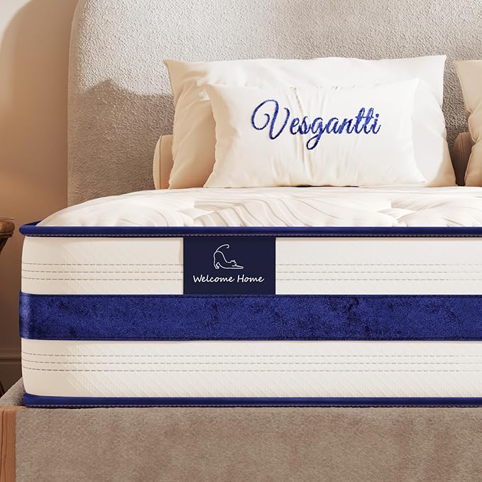 Vesgantti Twin Mattress,12 Inch Hybrid Innerspring Mattress in a Box with Memory Foam,Back Support & Pressure Relief,Medium Firm Feel for Teenagers (Twin Size)