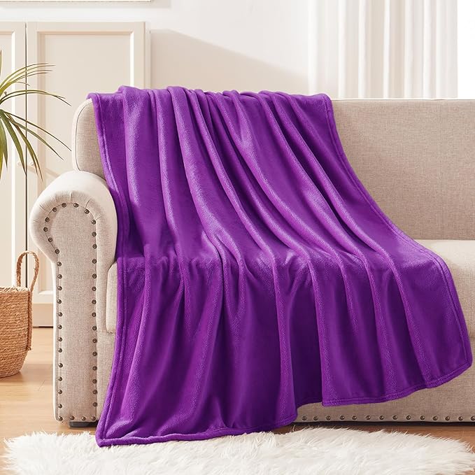 Exclusivo Mezcla Fleece Throw Blanket for Couch, Sofa, 300GSM Super Soft and Warm Blankets, Purple Throw All Season Use, Cozy, Plush, Lightweight, 50x60 Inches