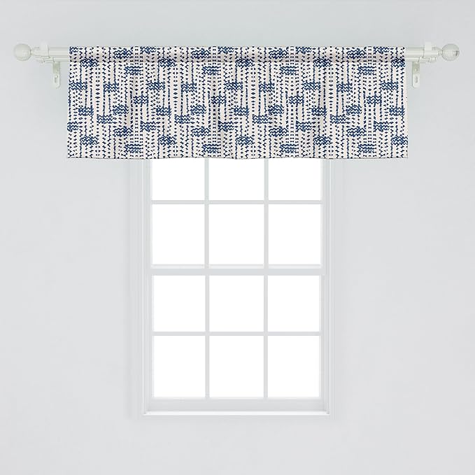 Ambesonne Ethnic Window Valance, Messy Waves and Small Triangles Indonesian Traditional Pattern Watercolors, Curtain Valance for Kitchen Bedroom Decor with Rod Pocket, 54" X 18", Navy Blue and Cream
