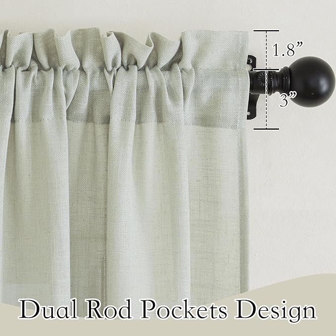 RYB HOME Green Linen Sheer Curtains 70 inches Widith, Light Filtering Vertical Decorative 84 Inches Long 2 Panels Set Window Treatments for Bedroom, Sage Green, W 70 x L 84 inches