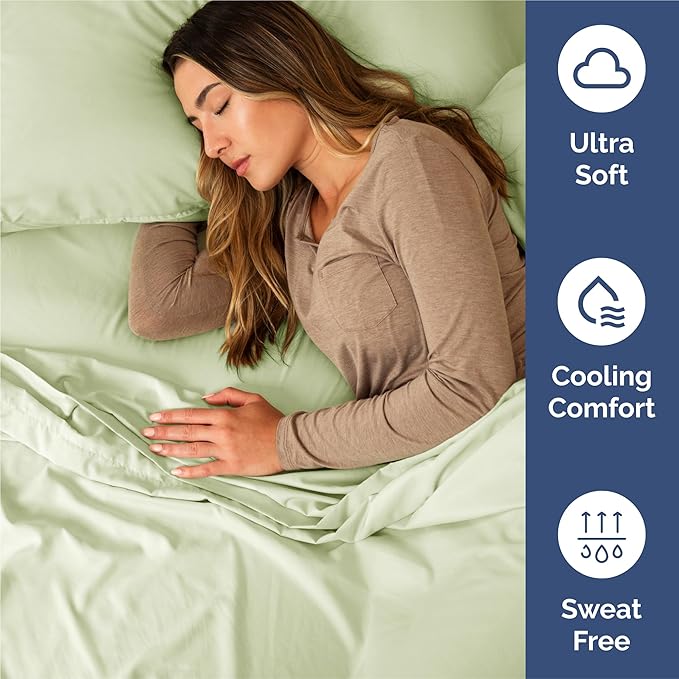 Split King 7 Piece Sheet Set - Comfy Breathable & Cooling - Soft Hotel Luxury Bedding Set with 8-16 Inch Deep Pockets - 1 Flat & 2 Fitted Sheet & 4 Pillowcases - Wrinkle Free & Easy Care - Light Sage