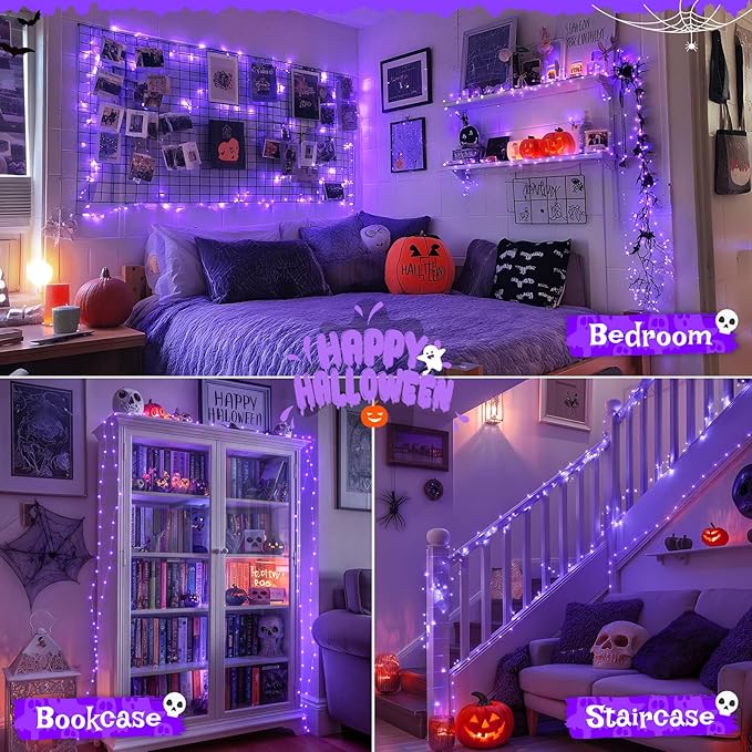 JMEXSUSS 2 Pack Christmas Fairy Lights Battery Operated, Total 200 LED 66ft Purple Christmas Lights with Remote, 8 Modes Twinkle String Lights Light for Halloween Tree Indoor Outdoor Decorations