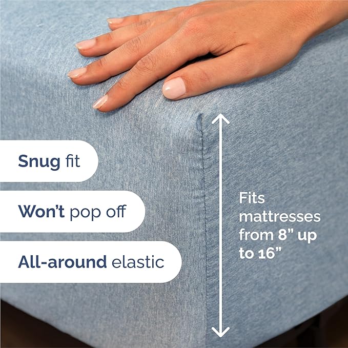 Split King Sheets Set 7 Piece - Includes 4 Pillowcases - Bed Sheets Split King - Soft Hotel Luxury Bedding - Cooling & Breathable - 1 Flat & 2 Fitted & 4 Pillowcases w/ Deep Pockets - Heathered Blue