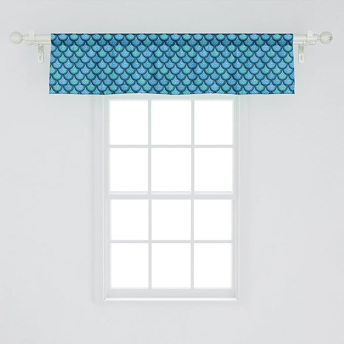 Ambesonne Fish Scale Window Valance, Nautical Design Realistic Graphic Water Drops on Half Circles Print, Curtain Valance for Kitchen Bedroom Decor with Rod Pocket, 42" x 12", Blue and Turquoise