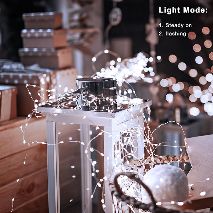Christmas Fairy Lights Battery Operated 4 Pack 16.4Ft 50 LEDs Silver Copper Wire Twinkle Lights with 2 Lighting Modes for Bedroom Indoor Outdoor WeddingYard Decoration (Cool White)