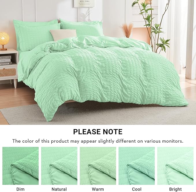 HYMOKEGE Mint Green Full Size Comforter Sets Seersucker 7 Pieces, All Season Luxury Bed in a Bag for Bedroom, Bedding Set with Comforter, Sheets, Pillowcases & Shams