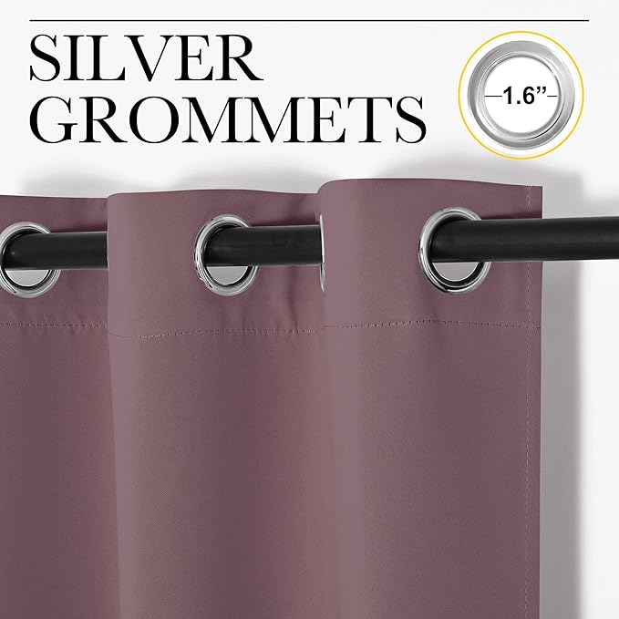 NICETOWN Patio Glass Door Blackout Curtains for Bedroom/Living Room, Dry Rose, 42 inches Wide x 90 inches Long, 1 Pair, Privacy Panel Drapes for Dining Room and Guest Room