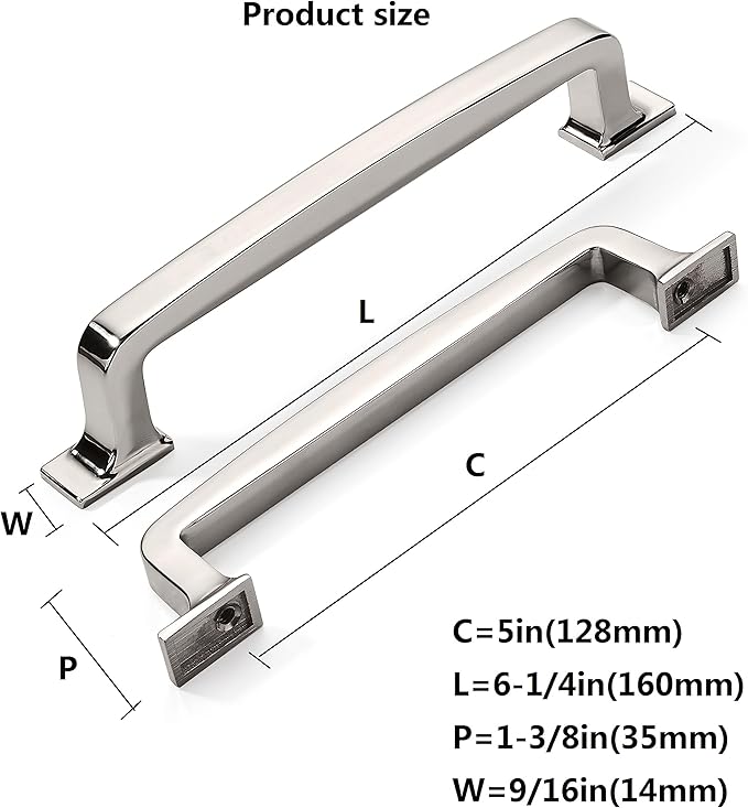 KhTumeWare 2 Pack 5 Inch Polished Nickel Cabinet Pulls and Drawer Handles