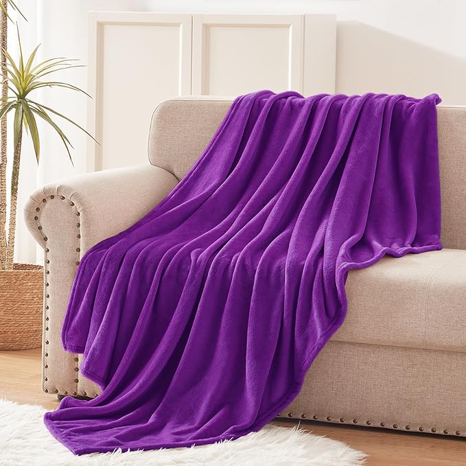 Exclusivo Mezcla Fleece Throw Blanket for Couch, Sofa, 300GSM Super Soft and Warm Blankets, Purple Throw All Season Use, Cozy, Plush, Lightweight, 50x60 Inches