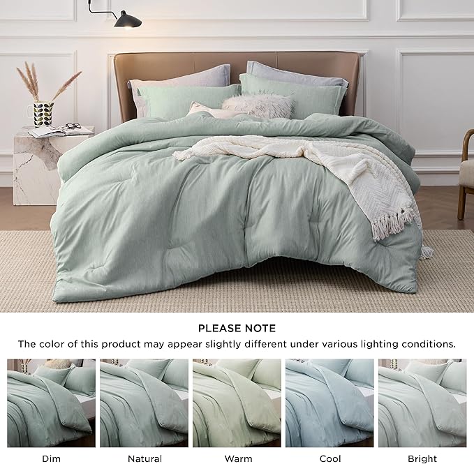 Bedsure King Size Comforter Set - Mint Green Soft Bedding for All Seasons, Cationic Dyed Bed Set, 3 Pieces, 1 King Size Comforter (104"x90") and 2 Pillow Shams (20"x36"+2")