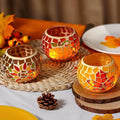 Nefelibata Fall Candle Holder Set of 3 Mosaic Maple Leave Sunflower Tealight Holder Pumpkin Glass Thanksgiving Votive Candle Holder Thanksgiving Party Dinner Table Centerpieces (No Candle Included)