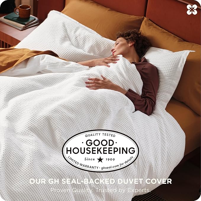 Bedsure Cotton Duvet Cover Set - 100% Cotton Waffle Weave Coconut White Duvet Cover California King Size, GentleSoft™ and Breathable Cal King Bedding Set for All Season, 3 Pieces, 104"x98"