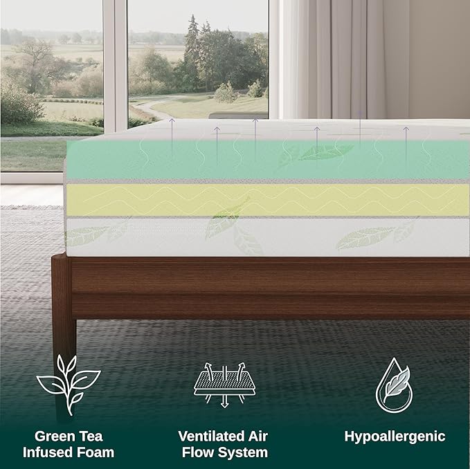 NapQueen King Size, 6 Inch Anula Green Tea Infused Memory Foam Mattress, Bed in a Box, CertiPUR-US Certified Mattress