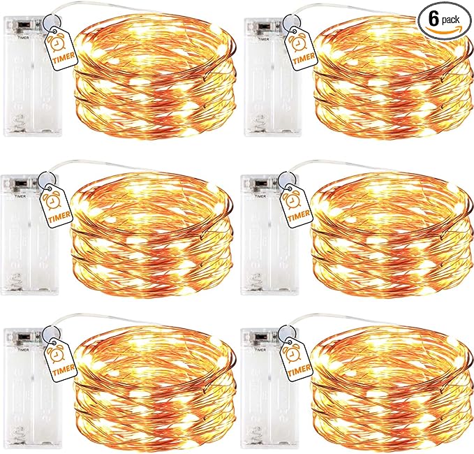 innotree 6 Pack LED Fairy String Lights Battery Operated with Timer, 10Ft 30LEDs Battery Powered Copper Wire Mini Firefly Twinkle Lights for Bedroom, Christmas, Wedding, Party Decoration, Warm White