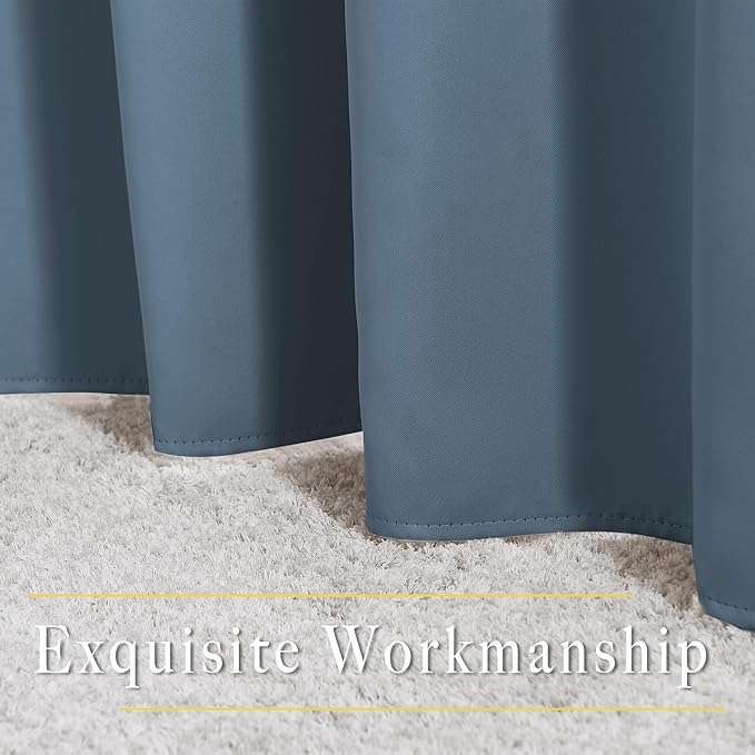 NICETOWN Insulated Curtains Room Darkening Draperies - Triple Weave Microfiber Home Thermal Insulated Solid Ring Top Blackout Curtains/Panels for Bedroom(Smoky Blue, Set of 2, 66 x 72 Inch)