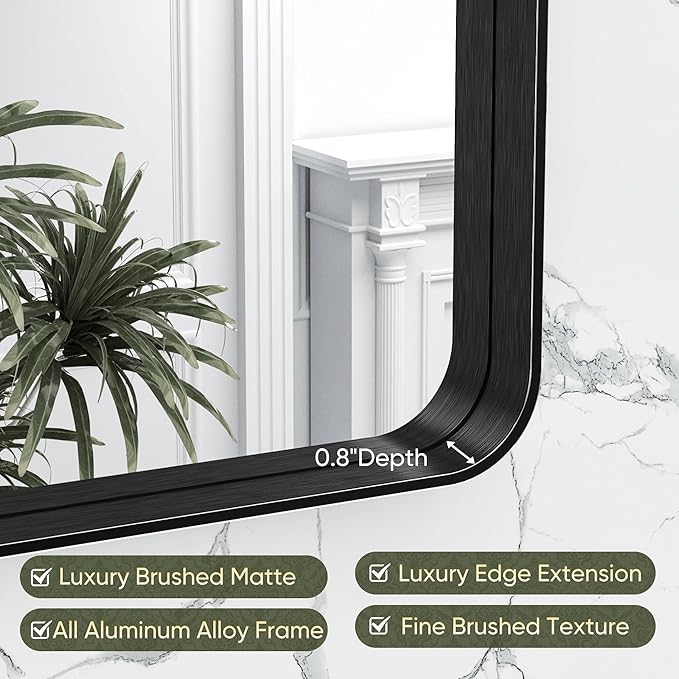 Suidia Bathroom Mirror, 30" x 22" Wall Mirror Metal Framed, Bathroom Vanity Mirror for Living Room Bedroom Bathroom Entryway, Black, Rounded Corner Style