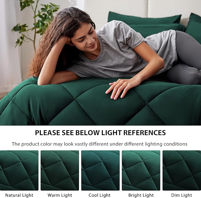 Love's cabin Twin XL Comforter Set Dark Green, 5 Pieces Twin XL Bed in a Bag, All Season Bedding Sets with 1 Comforter, 1 Flat Sheet, 1 Fitted Sheet, 1 Pillowcase and 1 Pillow Sham