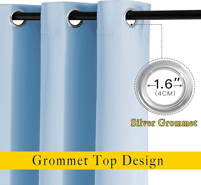 NICETOWN Room Darkening Blue Curtains 102 inches Long 2 Panels, Grommet Thermal Curtains Light & Sound Reducing Window Treatments for Living Room/Bedroom, W66 x L102