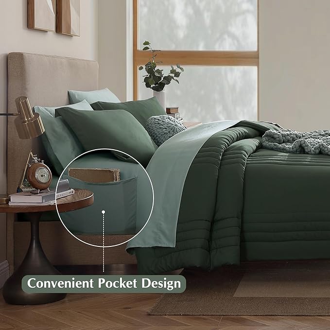 Monbix Full Comforter Set - 7 Pieces Deep Forest Bed in a Bag Full Size Bedding Sets with Comforters, All Seasons Down Alternative Comforter with Sheets,Pillowcases & Shams