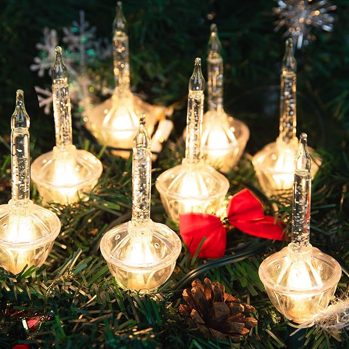 Christmas Bubble Lights - UL Listed 9 Traditional Clear Bulbs with Silver Glitter for Holiday Christmas Celebrations Lighting, Green Wire