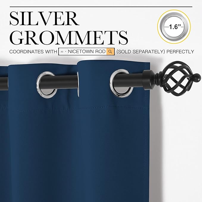 NICETOWN Moroccan Blue Blackout Curtains 102" Long for Office, 55" Wide, 2 Pieces, Dining Room, Guest Room, Sound Reducing Heat and Cold Block Curtain Panels for Modern Room Decorative