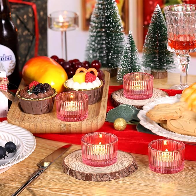 Pink Tealight Candle Holder Set of 12, Small Votive Candle Holders for Table Centerpiece,Glass Tea Light Candles Holder for Party&Home,Wedding Decor(2''Dia*1.4''H)