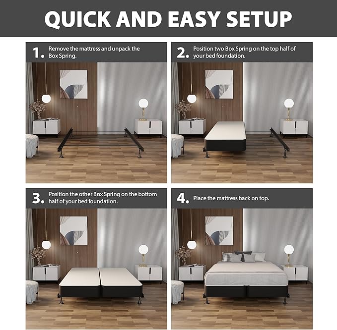 Nutan Inch Sturdy Box Spring for Mattress Support-Durable and Fully Assembled, Natural Wood Full, Gray, 4" Foundation