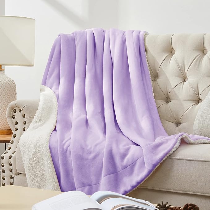 Walensee Sherpa Fleece Blanket (Twin Size 60”x80” Lavender) Plush Throw Fuzzy Super Soft Reversible Microfiber Flannel Blankets for Couch, Bed, Sofa Ultra Luxurious Warm and Cozy for All Seasons