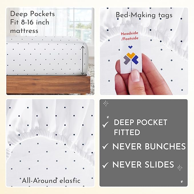 California Design Den Queen Sheet Set - 400 Thread Count Sateen, Natural 100% Cotton Sheets for Queen Size Bed, Deep Pocket Cooling and Durable Bedding - Polka Dot