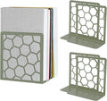 GEOMOD Geometric Honeycomb Sage Metal Bookends Decorative - Tall Sturdy Book Ends for Shelves - Modern Heavy Duty Bookend Stopper - Office or Home Book Shelf Holder - 6x3.25x6.25 Inches-2 Pair