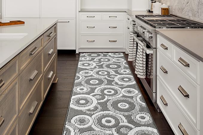 Custom Length Cut to Size Retro Modern Geometric Carpet Runner Rug for Hallways, Non Slip Rubber Backed, 31 inch Wide X Customized Length, Geo Grey, 31 inch X 14 feet