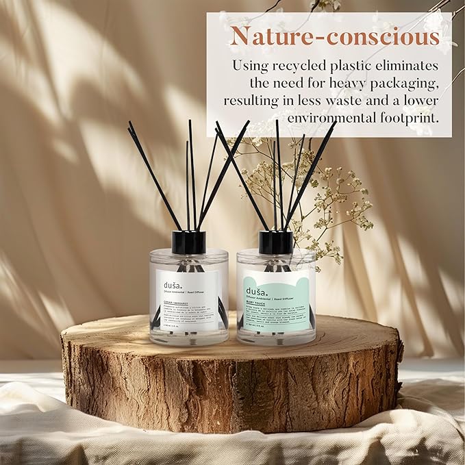 Duša Grapefruit Reed Diffuser & Sticks - 5 Fl Oz Essential Home Fragrance for Bathroom, Office & Living Spaces – Stylish & Long-Lasting Room Air Freshener - Ideal for Housewarming & Special Occasions